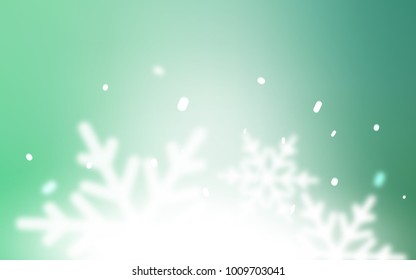 Light Green vector cover with beautiful snowflakes. Decorative shining illustration with snow on abstract template. The pattern can be used for new year ad, booklets.
