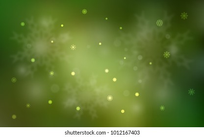 Light Green vector cover with beautiful snowflakes. Decorative shining illustration with snow on abstract template. The pattern can be used for new year leaflets.