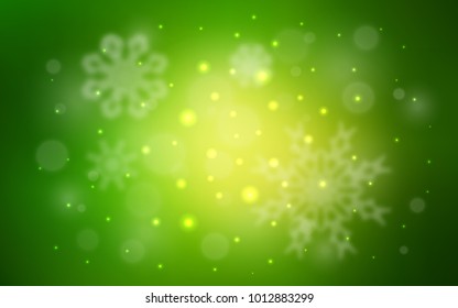 Light Green vector cover with beautiful snowflakes. Snow on blurred abstract background with gradient. New year design for your business advert.