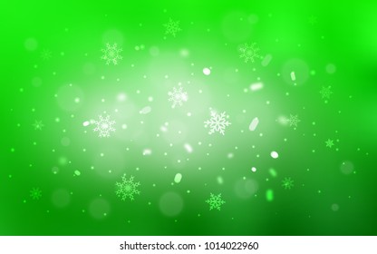 Light Green vector cover with beautiful snowflakes. Shining colored illustration with snow in christmas style. The pattern can be used for new year ad, booklets.
