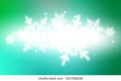 Light Green vector cover with beautiful snowflakes. Shining colored illustration with snow in christmas style. The template can be used as a new year background.