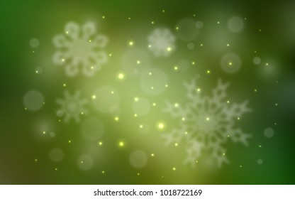 Light Green vector cover with beautiful snowflakes. Glitter abstract illustration with crystals of ice. New year design for your business advert.