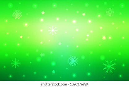 Light Green vector cover with beautiful snowflakes. Blurred decorative design in xmas style with snow. The pattern can be used for new year leaflets.
