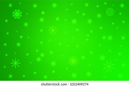 Light Green vector cover with beautiful snowflakes. Snow on blurred abstract background with gradient. The pattern can be used for year new  websites.
