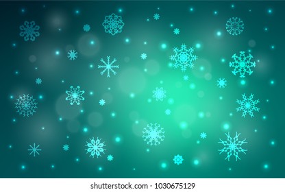 Light Green vector cover with beautiful snowflakes. Shining colored illustration with snow in christmas style. New year design for your business advert.