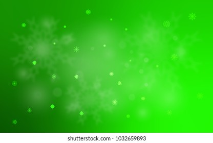 Light Green vector cover with beautiful snowflakes. Decorative shining illustration with snow on abstract template. The pattern can be used for new year ad, booklets.