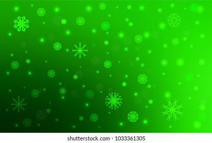 Light Green vector cover with beautiful snowflakes. Blurred decorative design in xmas style with snow. The pattern can be used for year new  websites.