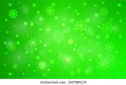 Light Green vector cover with beautiful snowflakes. Blurred decorative design in xmas style with snow. The pattern can be used for new year ad, booklets.