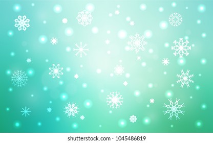 Light Green vector cover with beautiful snowflakes. Decorative shining illustration with snow on abstract template. The pattern can be used for new year ad, booklets.