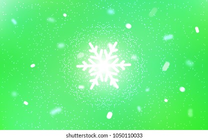 Light Green vector cover with beautiful snowflakes. Shining colored illustration with snow in christmas style. The pattern can be used for new year ad, booklets.