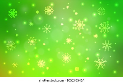 Light Green vector cover with beautiful snowflakes. Decorative shining illustration with snow on abstract template. The pattern can be used for new year ad, booklets.