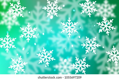 Light Green vector cover with beautiful snowflakes. Glitter abstract illustration with crystals of ice. The pattern can be used for new year leaflets.