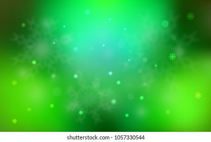 Light Green vector cover with beautiful snowflakes. Decorative shining illustration with snow on abstract template. The pattern can be used for new year leaflets.