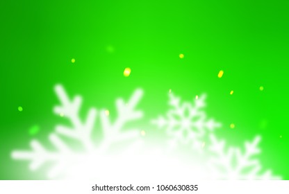 Light Green vector cover with beautiful snowflakes. Snow on blurred abstract background with gradient. The pattern can be used for new year ad, booklets.