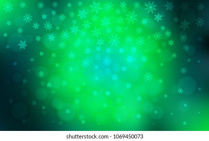 Light Green vector cover with beautiful snowflakes. Decorative shining illustration with snow on abstract template. New year design for your business advert.