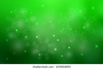 Light Green vector cover with beautiful snowflakes. Shining colored illustration with snow in christmas style. The template can be used as a new year background.