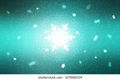 Light Green vector cover with beautiful snowflakes. Shining colored illustration with snow in christmas style. The pattern can be used for new year ad, booklets.