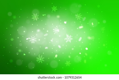 Light Green vector cover with beautiful snowflakes. Blurred decorative design in xmas style with snow. The pattern can be used for new year leaflets.