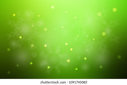 Light Green vector cover with beautiful snowflakes. Glitter abstract illustration with crystals of ice. The pattern can be used for new year leaflets.