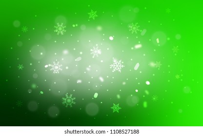Light Green vector cover with beautiful snowflakes. Shining colored illustration with snow in christmas style. New year design for your ad, poster, banner.
