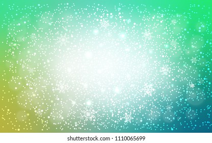 Light Green vector cover with beautiful snowflakes. Glitter abstract illustration with crystals of ice. The pattern can be used for new year leaflets.