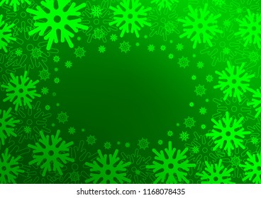 Light Green vector cover with beautiful snowflakes. Snow on blurred abstract background with gradient. New year design for your ad, poster, banner.