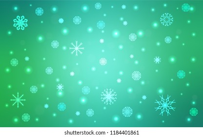 Light Green vector cover with beautiful snowflakes. Decorative shining illustration with snow on abstract template. The pattern can be used for year new  websites.