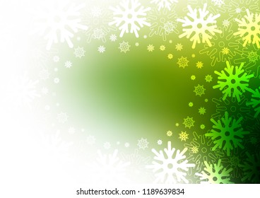 Light Green vector cover with beautiful snowflakes. Blurred decorative design in xmas style with snow. New year design for your ad, poster, banner.