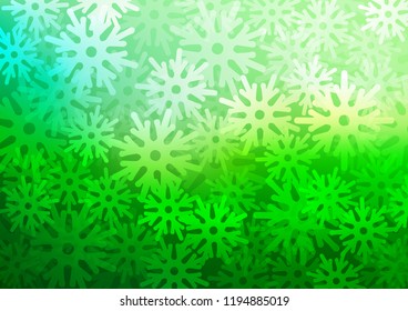 Light Green vector cover with beautiful snowflakes. Blurred decorative design in xmas style with snow. The pattern can be used for new year ad, booklets.