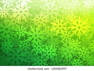 Light Green vector cover with beautiful snowflakes. Shining colored illustration with snow in christmas style. The pattern can be used for year new  websites.