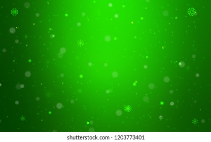 Light Green vector cover with beautiful snowflakes. Snow on blurred abstract background with gradient. The template can be used as a new year background.