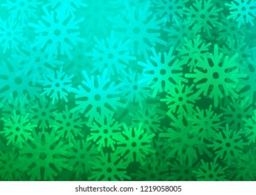 Light Green vector cover with beautiful snowflakes. Shining colored illustration with snow in christmas style. The pattern can be used for new year leaflets.