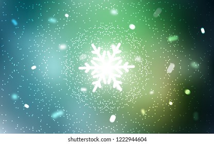 Light Green vector cover with beautiful snowflakes. Snow on blurred abstract background with gradient. The pattern can be used for new year ad, booklets.