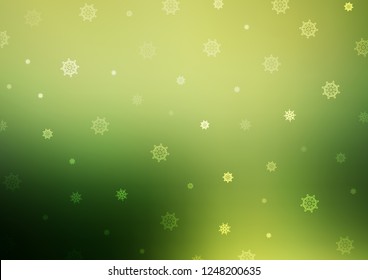 Light Green vector cover with beautiful snowflakes. Decorative shining illustration with snow on abstract template. The pattern can be used for new year ad, booklets.