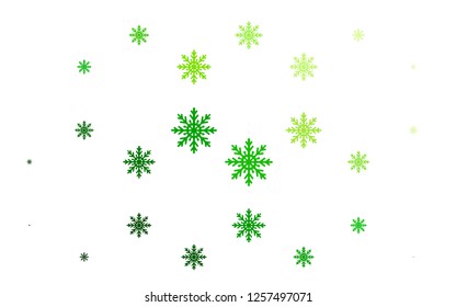 Light Green vector cover with beautiful snowflakes. Blurred decorative design in xmas style with snow. The pattern can be used for year new  websites.