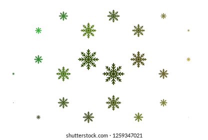 Light Green vector cover with beautiful snowflakes. Shining colored illustration with snow in christmas style. New year design for your ad, poster, banner.