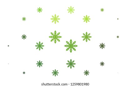 Light Green vector cover with beautiful snowflakes. Snow on blurred abstract background with gradient. New year design for your business advert.