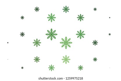 Light Green vector cover with beautiful snowflakes. Snow on blurred abstract background with gradient. New year design for your ad, poster, banner.