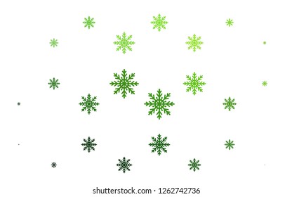 Light Green vector cover with beautiful snowflakes. Glitter abstract illustration with crystals of ice. New year design for your business advert.