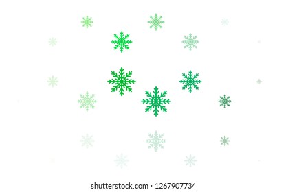 Light Green vector cover with beautiful snowflakes. Modern geometrical abstract illustration with crystals of ice. New year design for your ad, poster, banner.