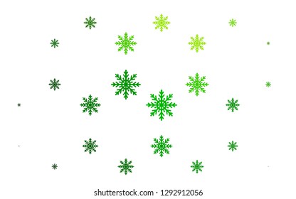 Light Green vector cover with beautiful snowflakes. Shining colored illustration with snow in christmas style. The pattern can be used for new year ad, booklets.
