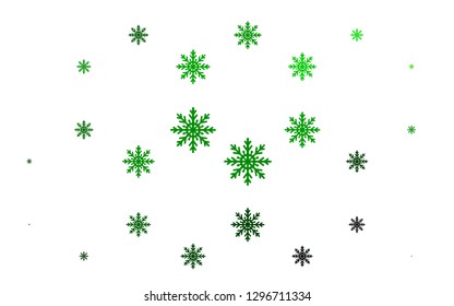 Light Green vector cover with beautiful snowflakes. Snow on blurred abstract background with gradient. The pattern can be used for new year ad, booklets.