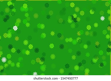 Light Green vector cover with beautiful snowflakes. Decorative shining illustration with snow on abstract template. The pattern can be used for new year leaflets.