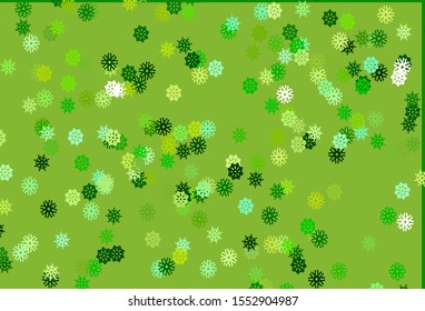 Light Green vector cover with beautiful snowflakes. Snow on blurred abstract background with gradient. New year design for your business advert.