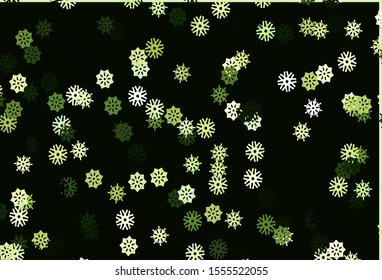 Light Green vector cover with beautiful snowflakes. Blurred decorative design in xmas style with snow. The pattern can be used for year new  websites.