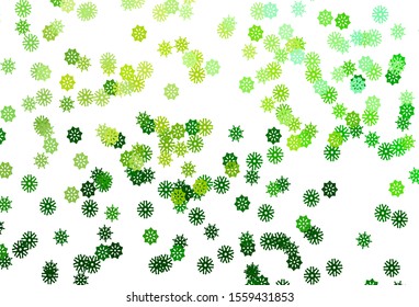 Light Green vector cover with beautiful snowflakes. Snow on blurred abstract background with gradient. New year design for your business advert.