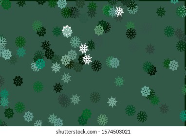 Light Green vector cover with beautiful snowflakes. Shining colored illustration with snow in christmas style. The pattern can be used for new year leaflets.