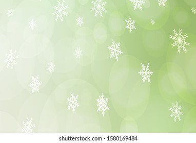 Light Green vector cover with beautiful snowflakes. Blurred decorative design in xmas style with snow. The pattern can be used for new year leaflets.
