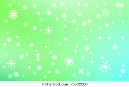 Light Green vector cover with beautiful snowflakes. Blurred decorative design in xmas style with snow. The template can be used as a new year background.