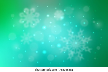 Light Green vector cover with beautiful snowflakes. Decorative shining illustration with snow on abstract template. The pattern can be used for year new  websites.